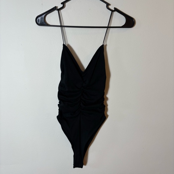 ZARA‎ Black Ruched Bodysuit with Spaghetti Straps Size Small - Picture 1 of 6